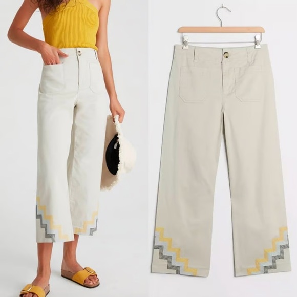 Anthropologie Pants - 💋Anthropologie Zigzag Embroidered light grey Pants